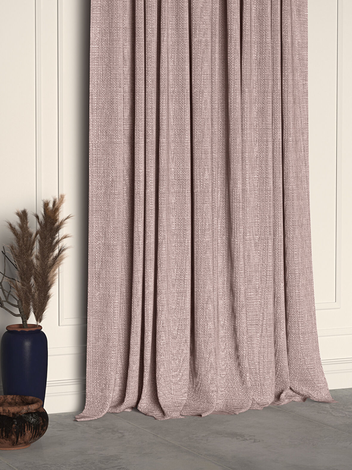 Demor Home Pudra Pembe Keten Dokulu Pileli Yüksek Kalite Fon Perde