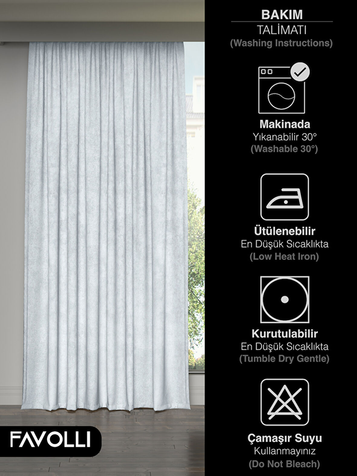 FAVOLLİ Kadife Dokulu Beyaz Ada Fon Perde Ekstrafor Büzgülü Dream Series