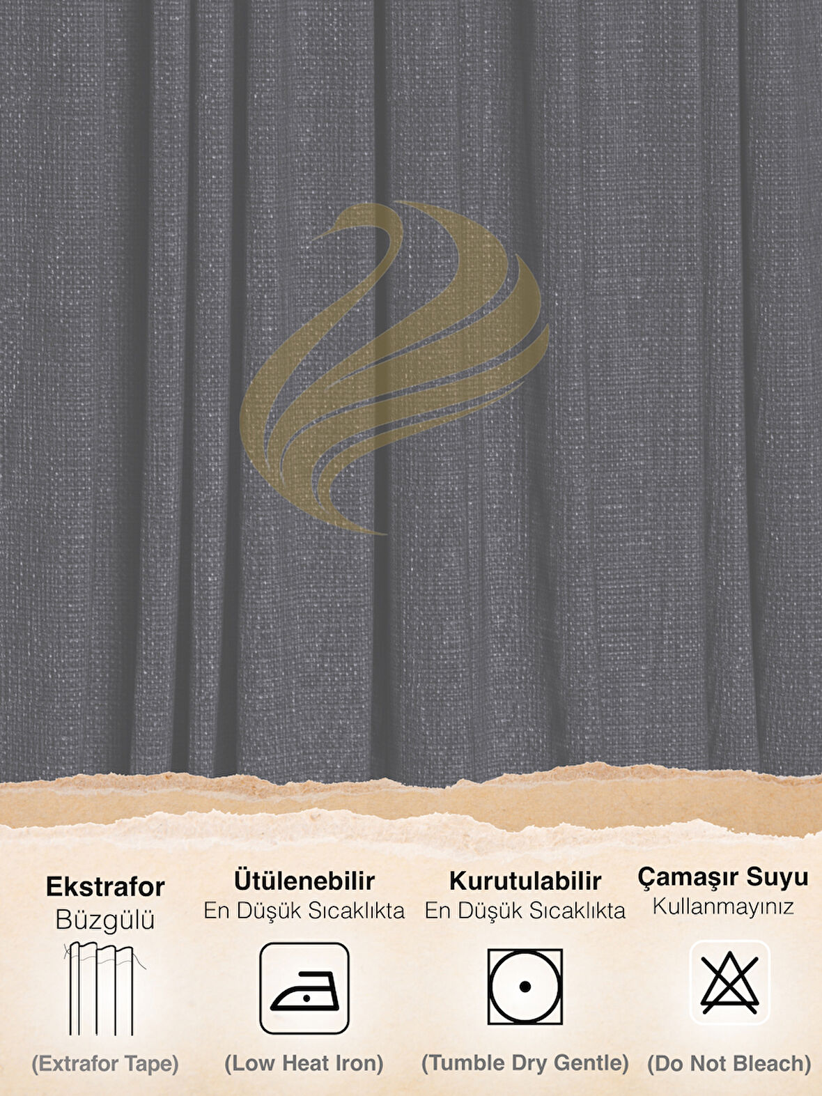 Demor Home Gece Siyahı Keten Dokulu Pileli Yüksek Kalite Fon Perde