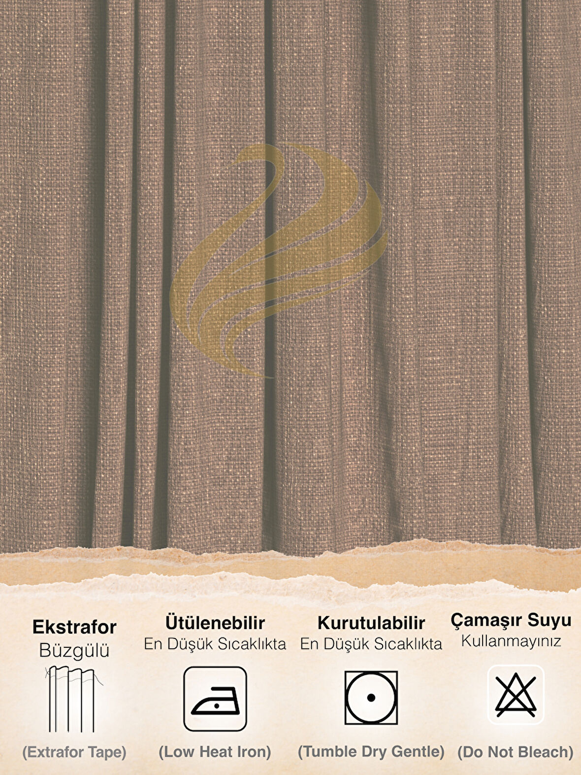 Demor Home Kakao Kahverengi Keten Dokulu Pileli Yüksek Kalite Fon Perde