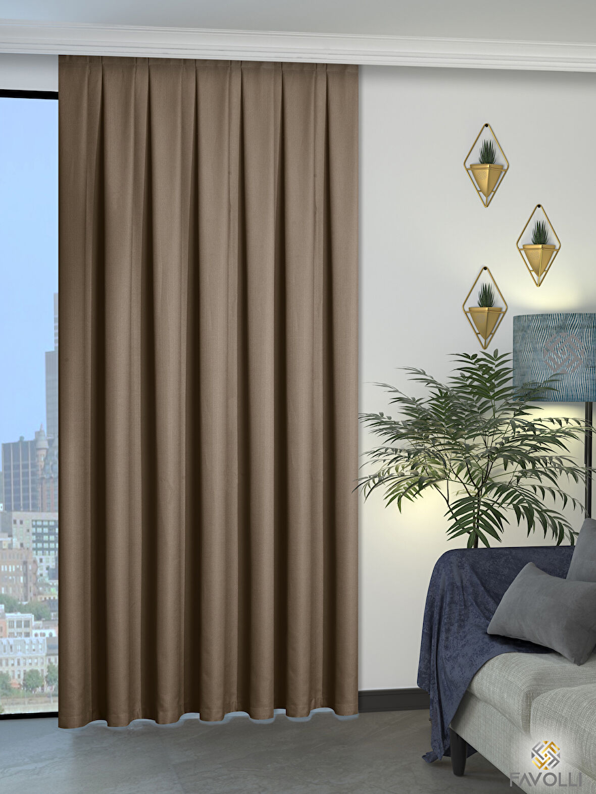 Favolli Bej Renk Pileli Keten Dokulu Fon Perde 