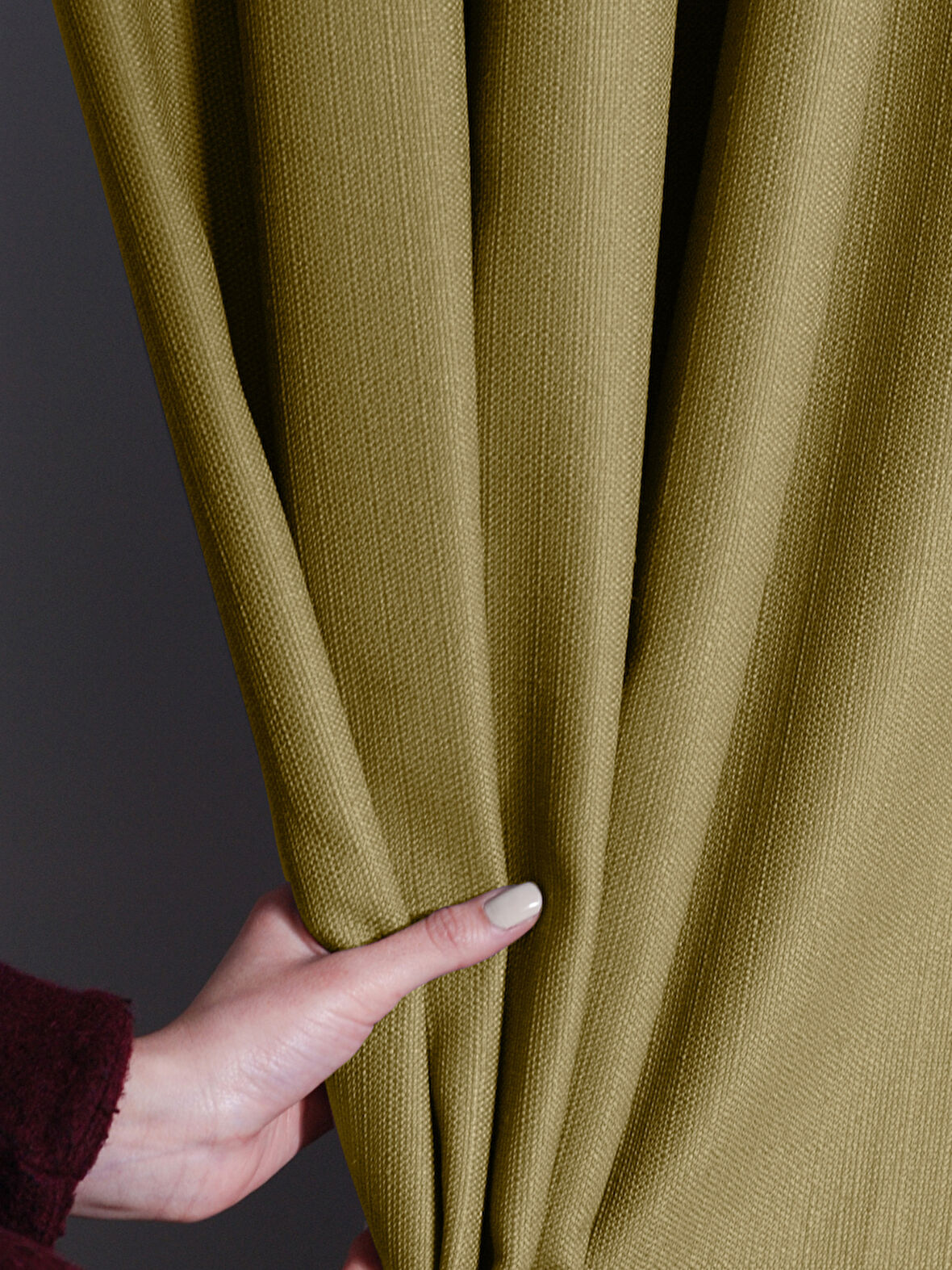 Favolli Yağ Yeşili Pileli Keten Dokulu Fon Perde 