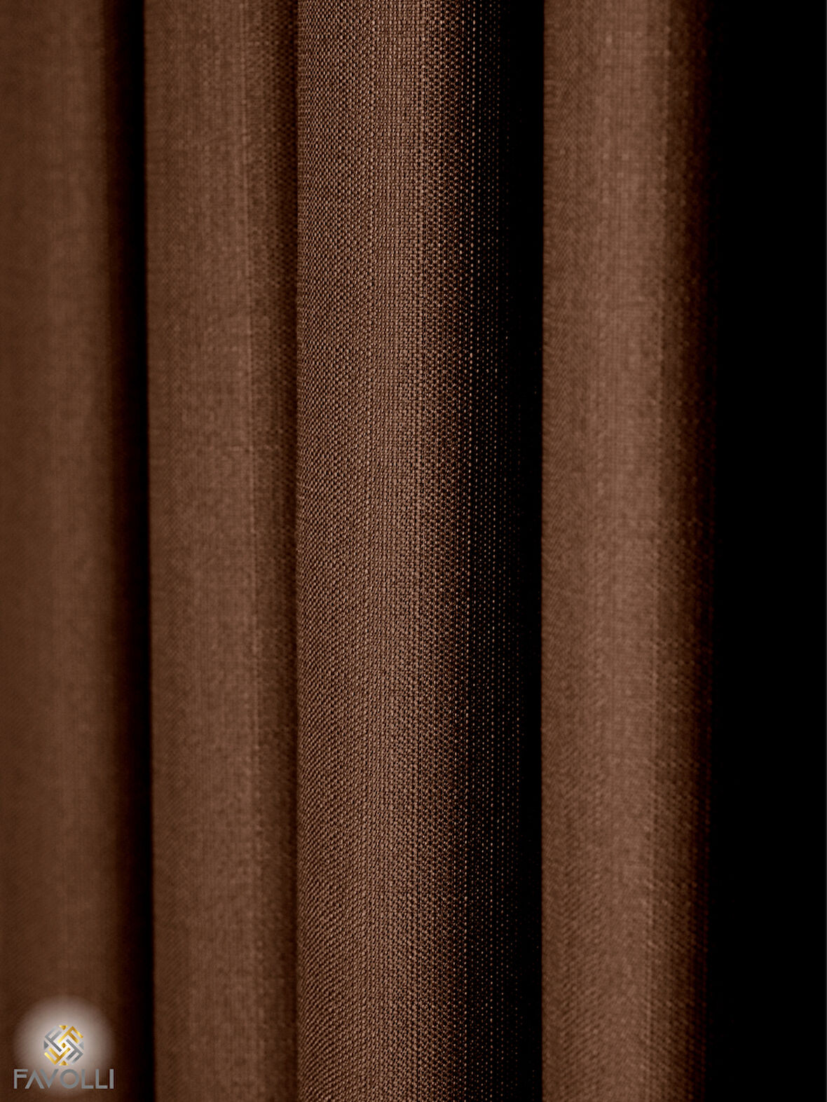 Favolli Kahverengi Pileli Keten Dokulu Fon Perde 