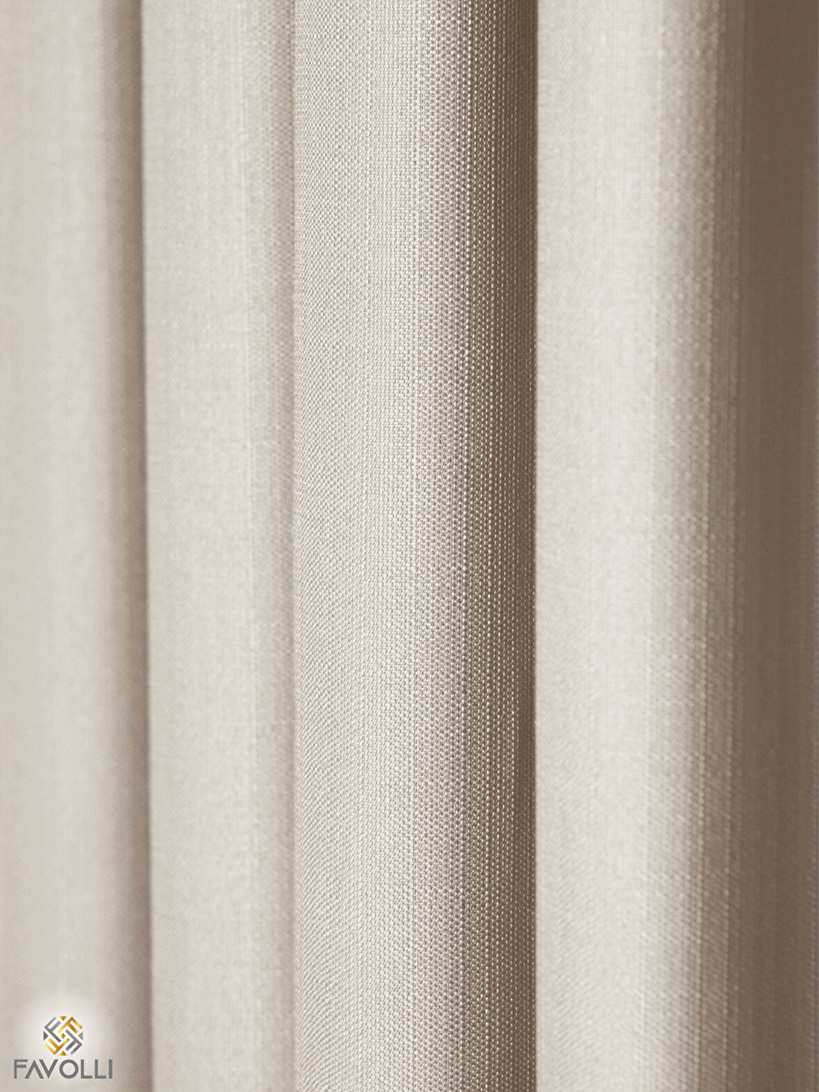Favolli Açık Krem Renk Pileli Keten Dokulu Fon Perde 