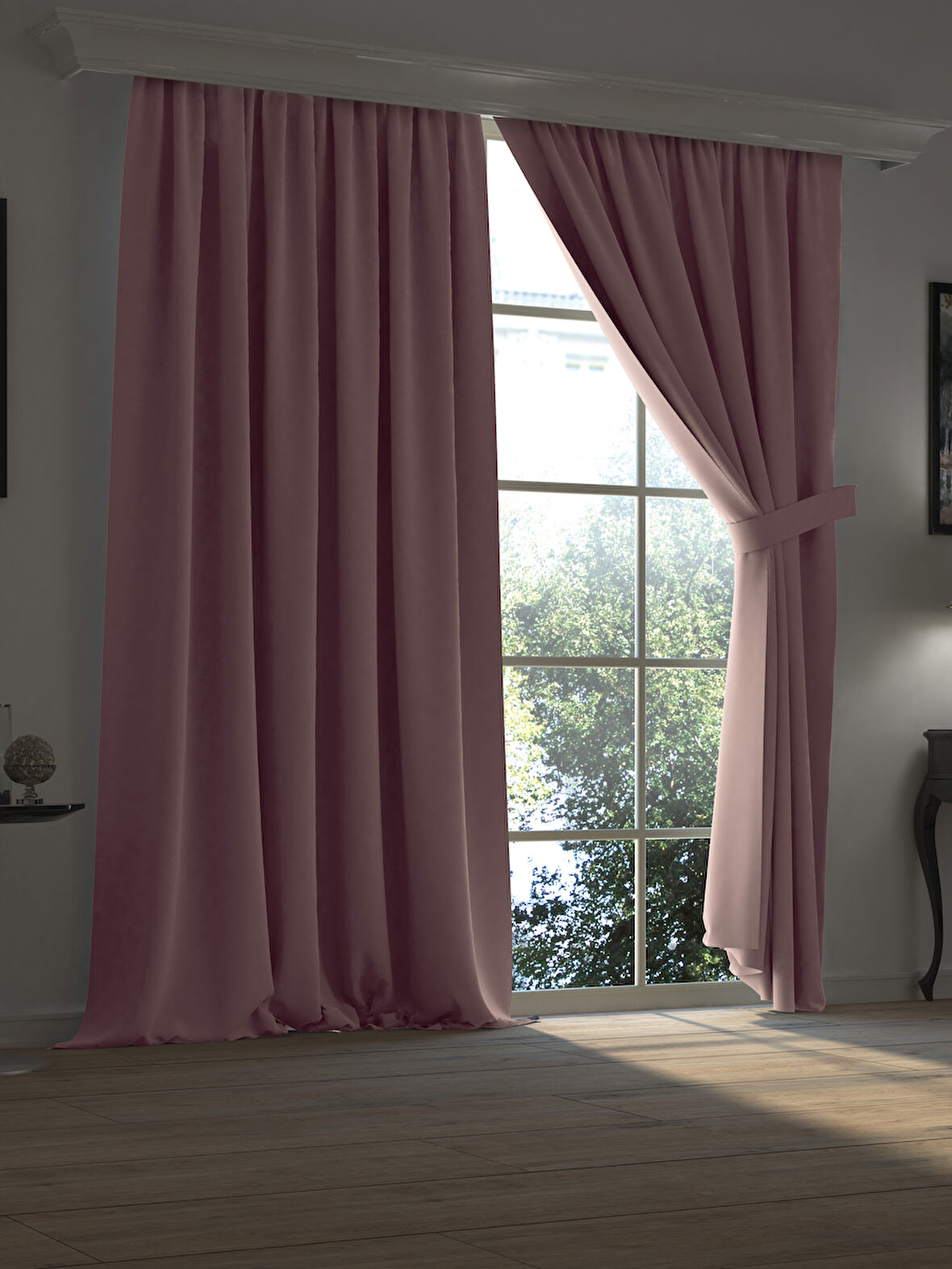 Super Blackout Serisi Pudra Pembe Işık Geçirmez Ekstraforlu Fon Perde