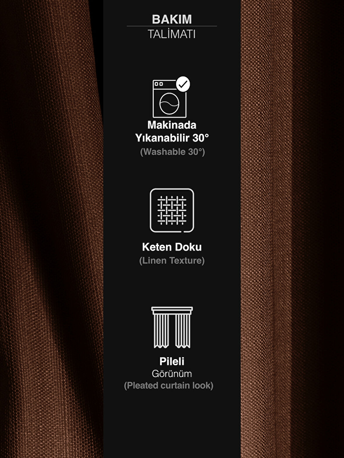 Favolli Kahverengi Pileli Keten Dokulu Fon Perde 