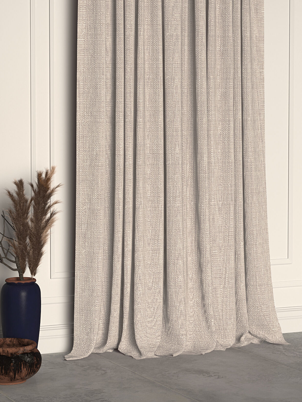 Demor Home Kumsal Taşı Rengi  Keten Dokulu Pileli Yüksek Kalite Fon Perde