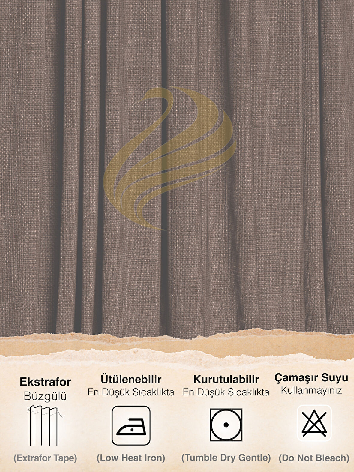 Demor Home Kahverengi Keten Dokulu Pileli Yüksek Kalite Fon Perde