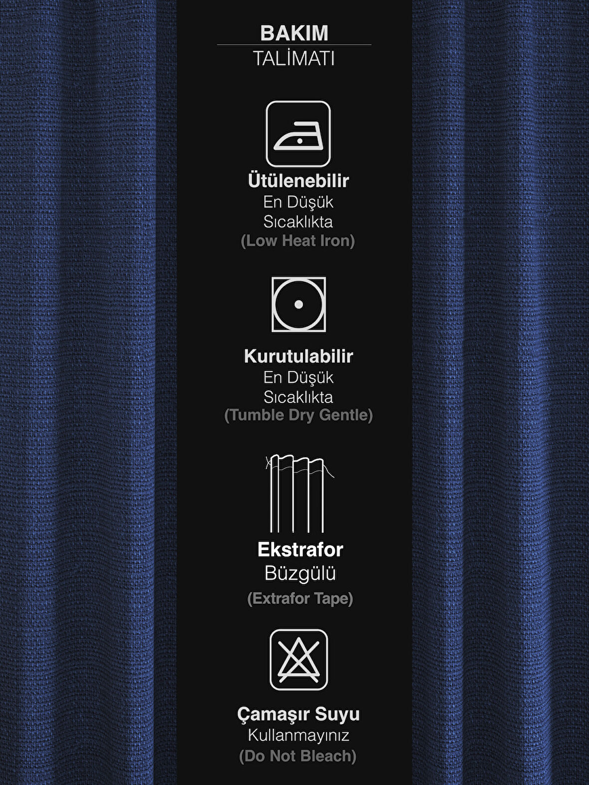 PERLE Lacivert Renk Keten Dokulu Fon Perde Ekstrafor Büzgülü