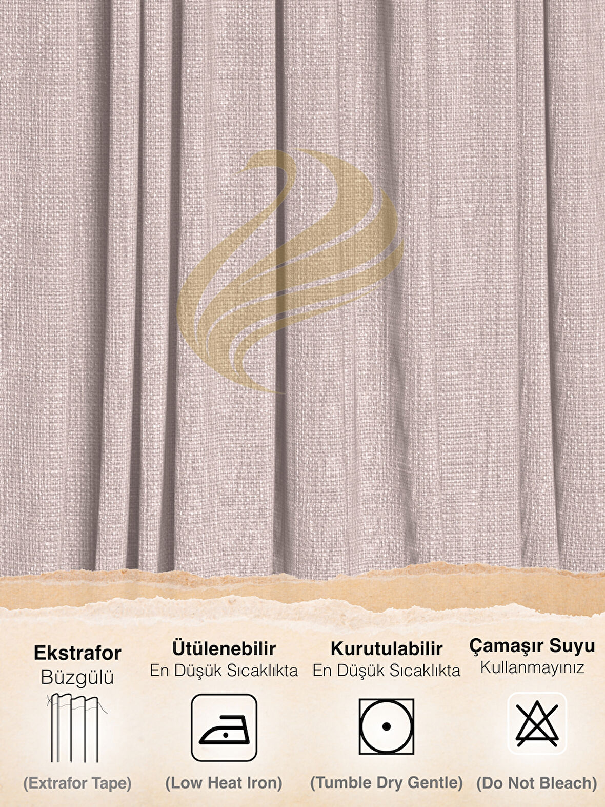 Demor Home Pudra Pembe Keten Dokulu Pileli Yüksek Kalite Fon Perde