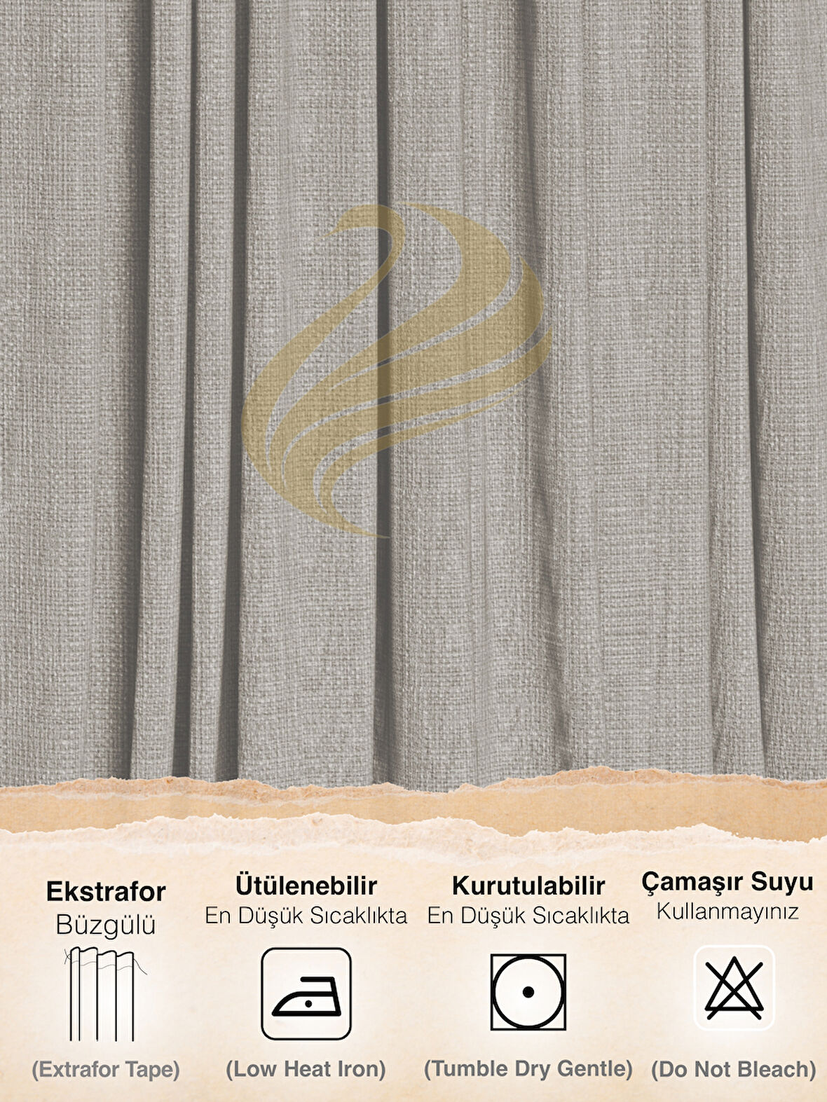 Demor Home Gümüş Grisi Keten Dokulu Pileli Yüksek Kalite Fon Perde