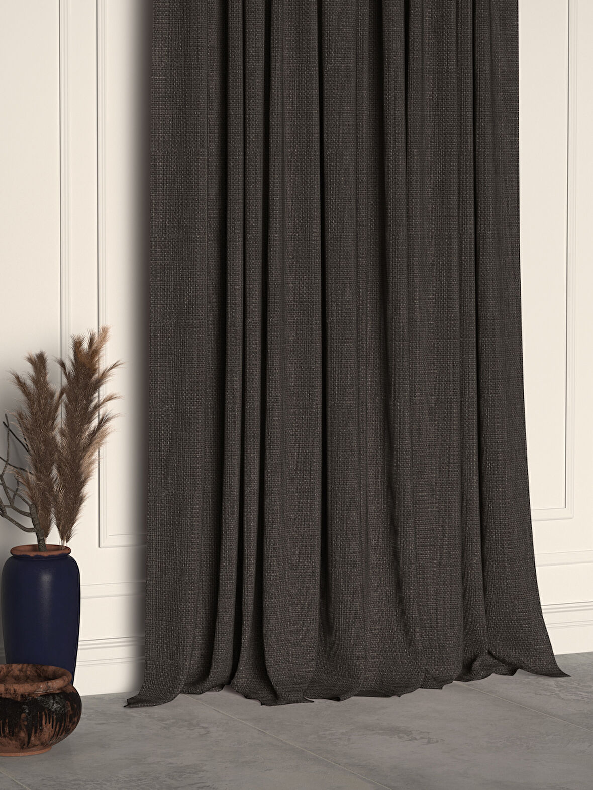 Demor Home Antrasit Renk Keten Dokulu Pileli Yüksek Kalite Fon Perde 