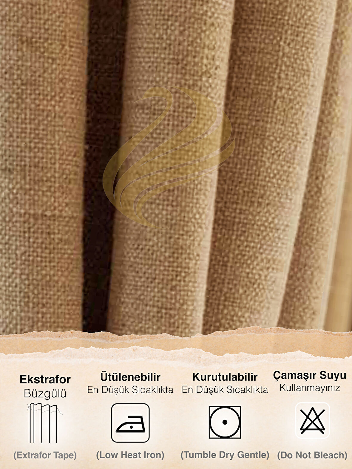 Demor Home Bej Renk Keten Dokulu Pileli Yüksek Kalite Fon Perde