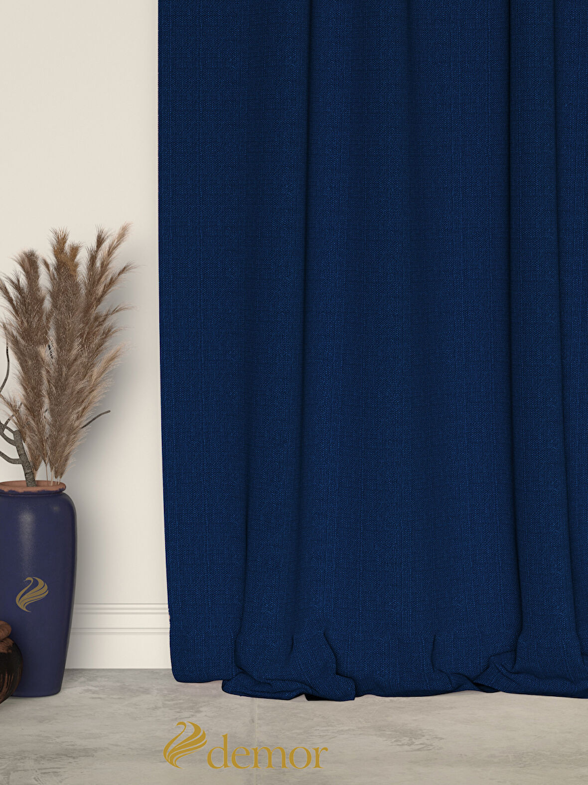 Demor Home Parlament Mavisi Keten Dokulu Pileli Yüksek Kalite Fon Perde