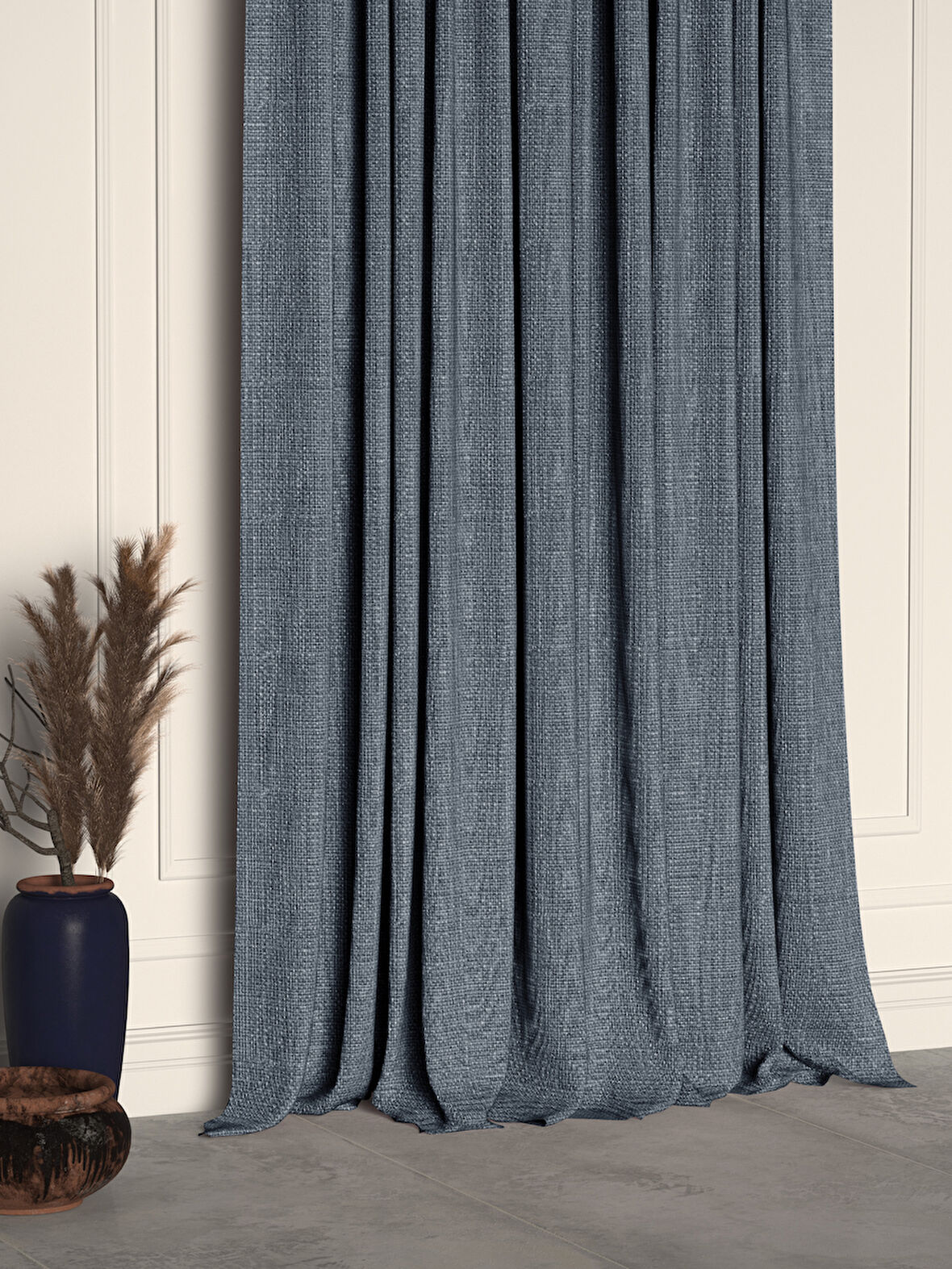 Demor Home Gece Mavisi Keten Dokulu Pileli Yüksek Kalite Fon Perde