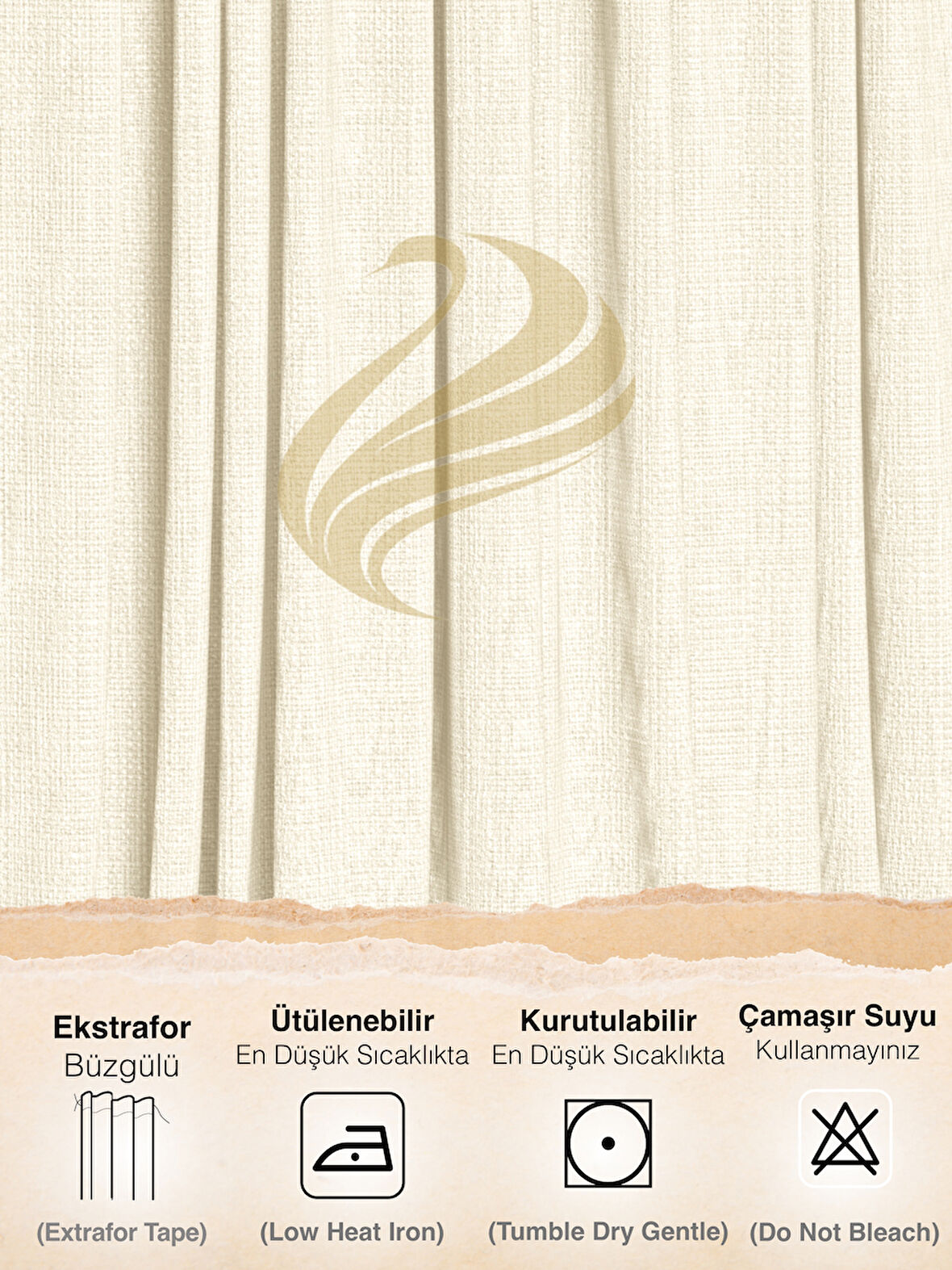 Demor Home Krem Rengi Keten Dokulu Pileli Yüksek Kalite Fon Perde