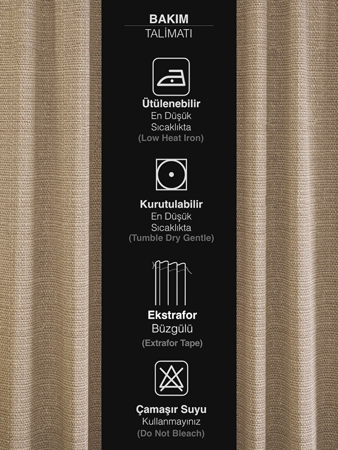 PERLE Bej Renk Keten Dokulu Fon Perde Ekstrafor Büzgülü