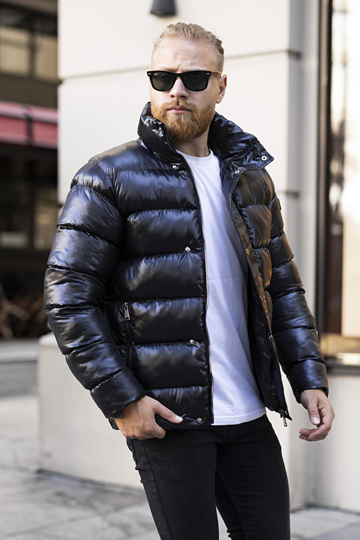 Yeni Sezon Erkek Siyah Dik Yaka Mont -FN48900