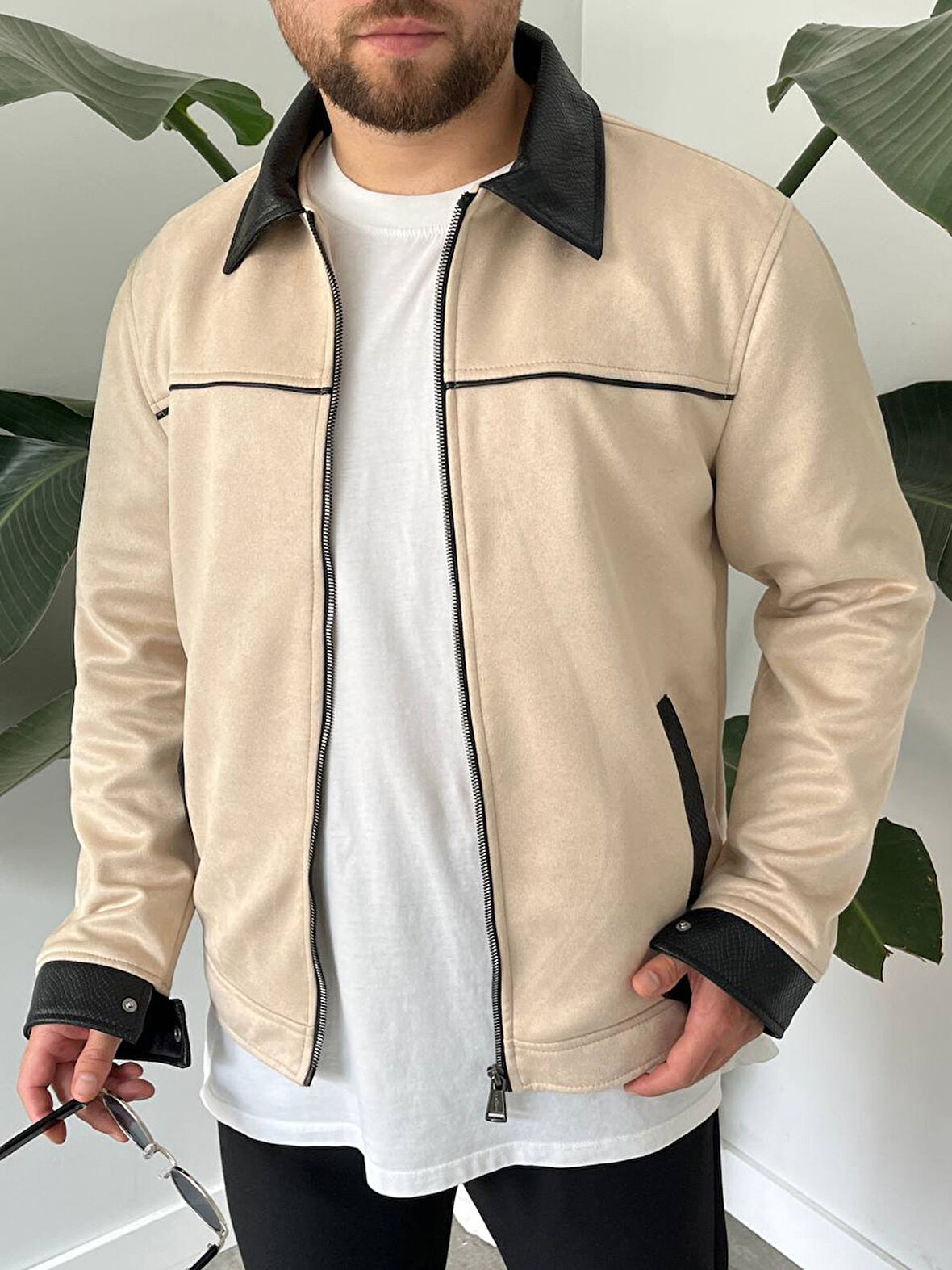Erkek Krem Mevsimlik Süet Ceket