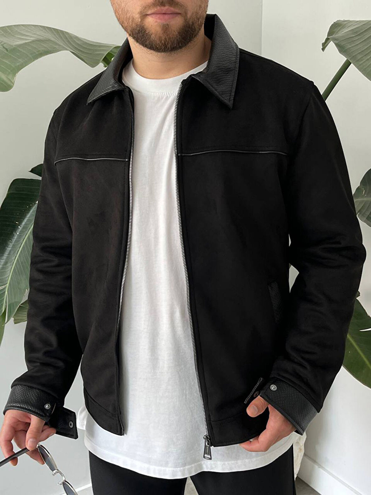 Erkek Siyah Mevsimlik Süet Ceket