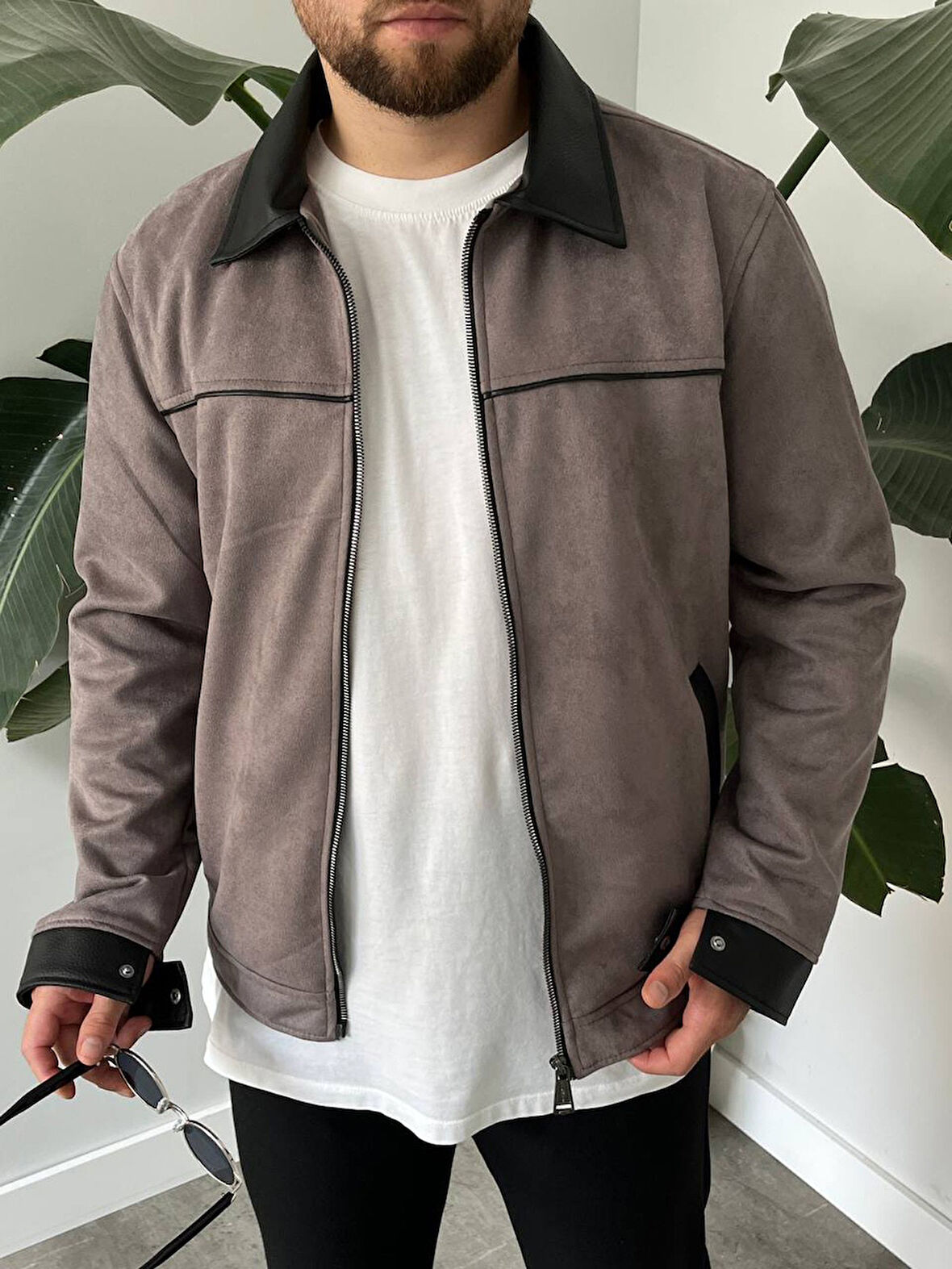 Erkek Gri Mevsimlik Süet Ceket