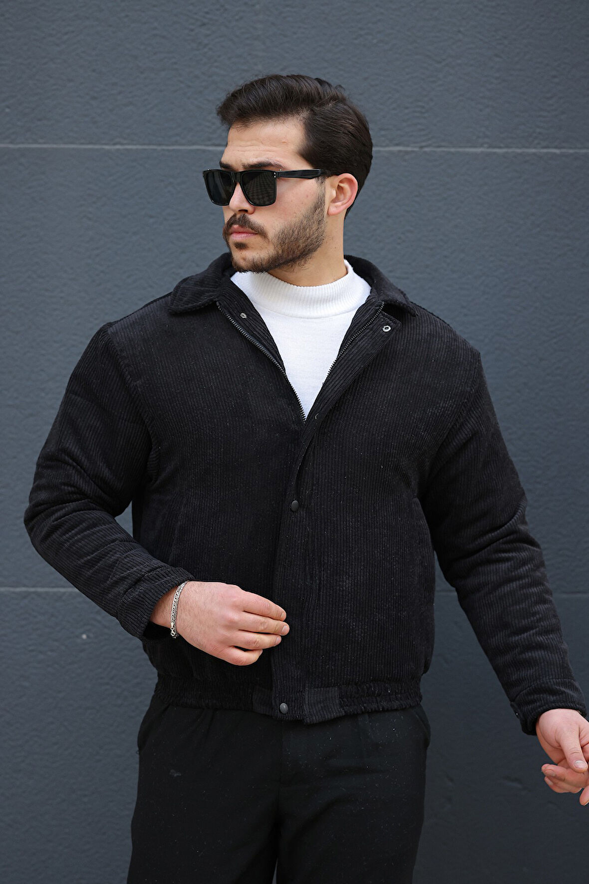 Oversize Vintage Erkek Siyah Kadife Ceket