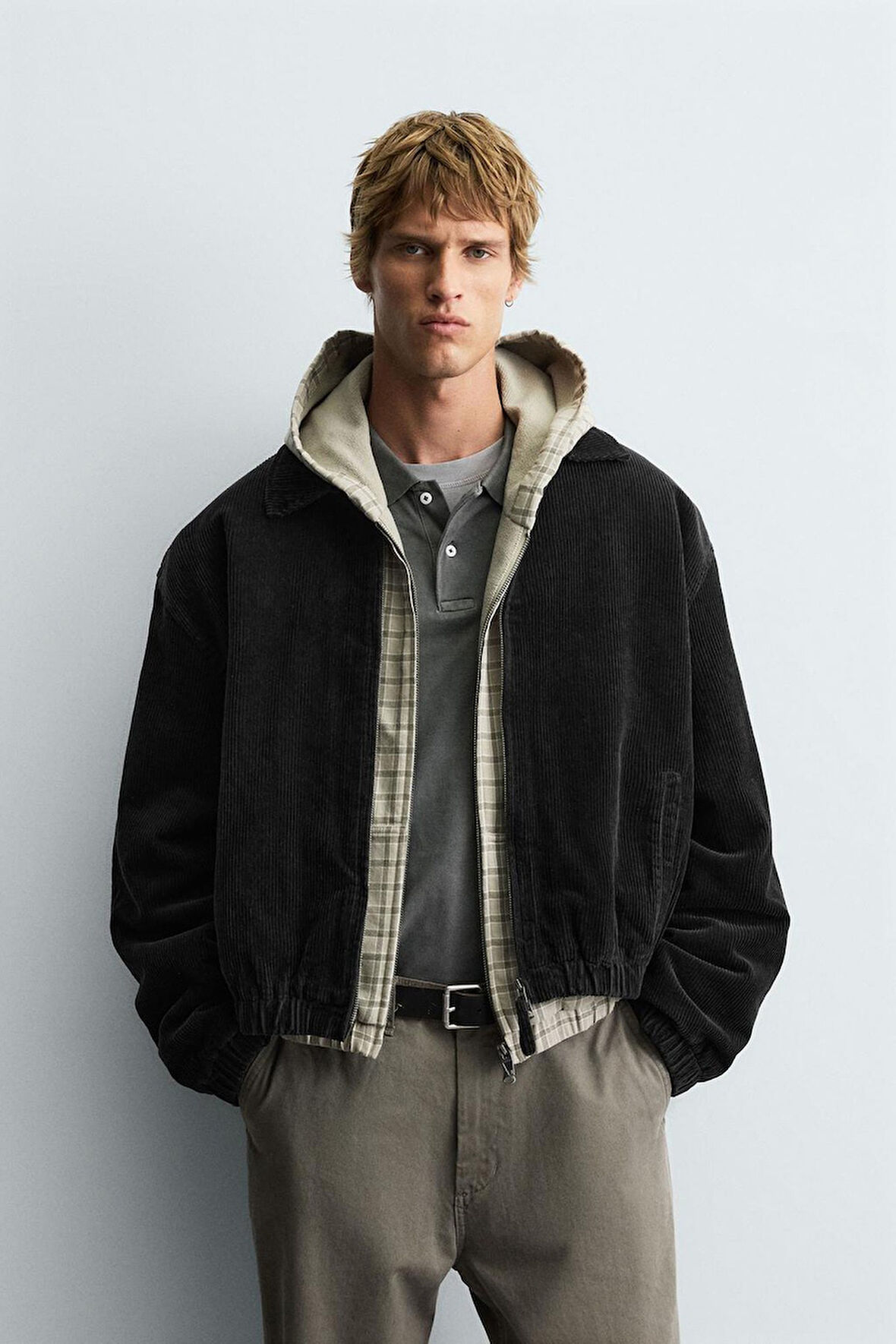Relaxed Fit Fitilli Kadife Erkek Ceket