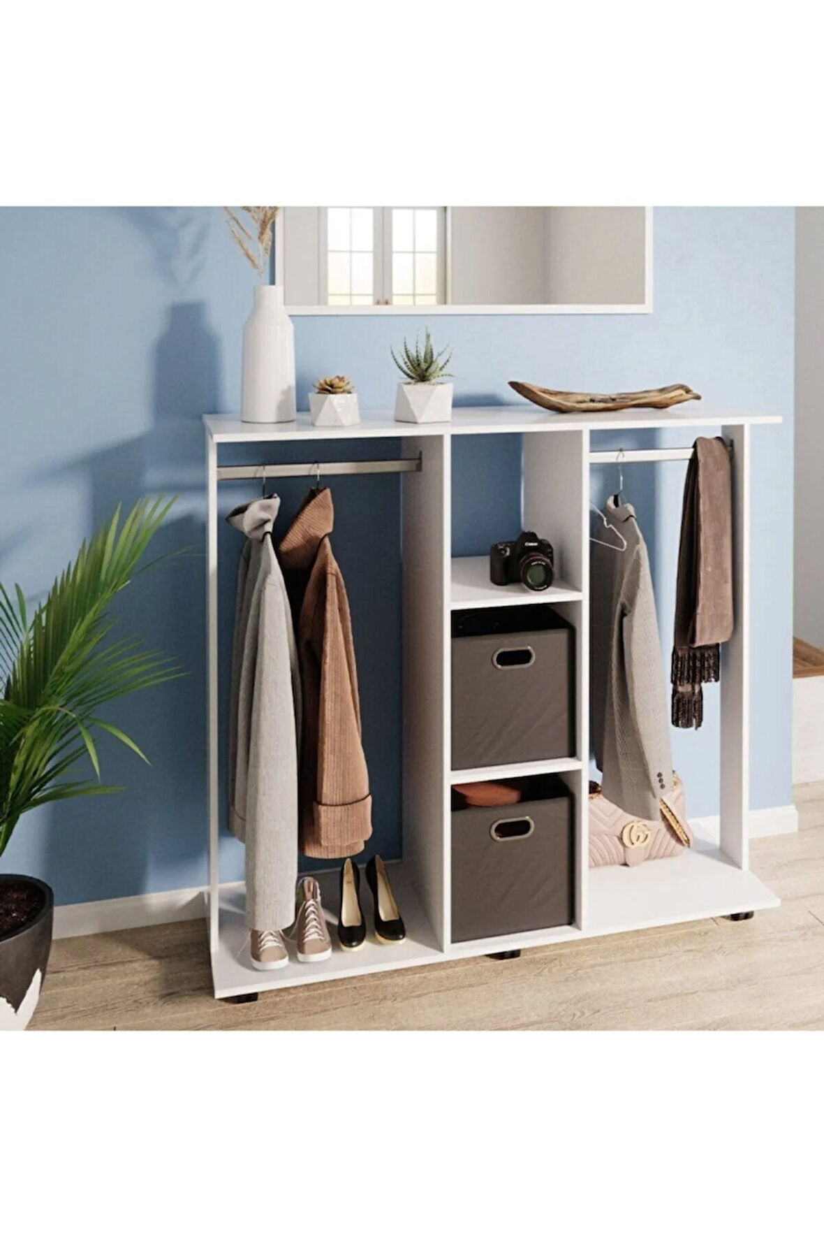 Funda Açık Giyinme Dolabı Çok Amaçlı Dolap Gardırop 80 cm Beyaz