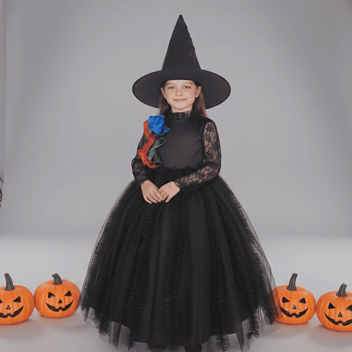 Cadı Kostümü Tarlatanlı Kız Çocuk için –  Halloween Elbise Ve Şapka