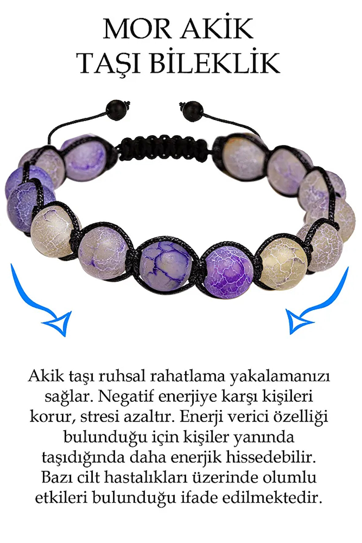 Sertifikalı Açık Mor Gri Damarlı Akik Taşı Bileklik - Makrome