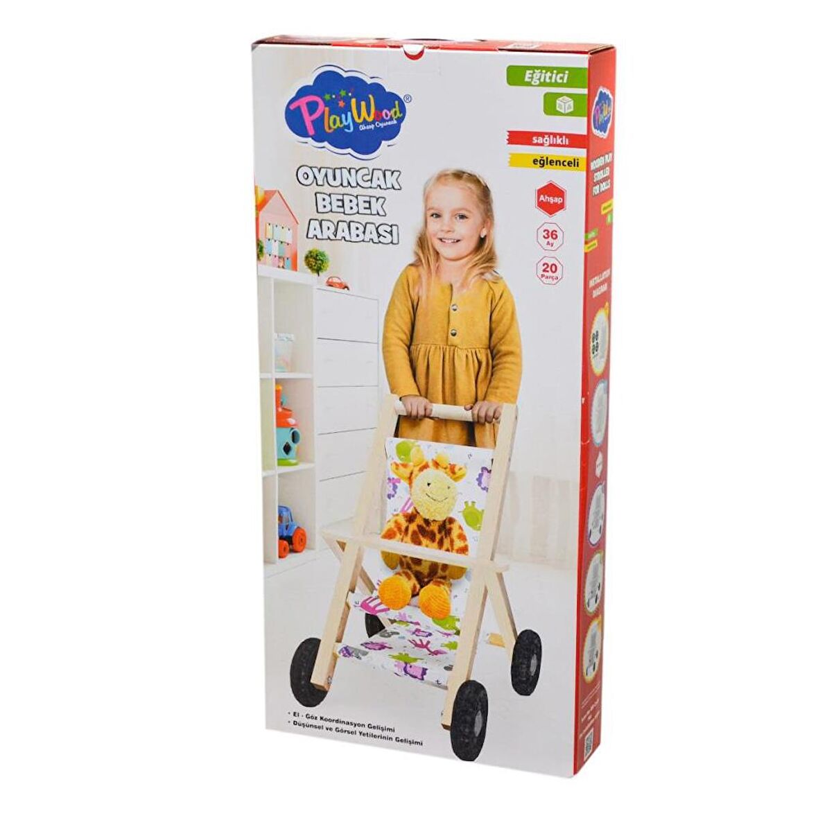 ONY-386 Ahşap Oyuncak Bebek Arabası -Onyıl