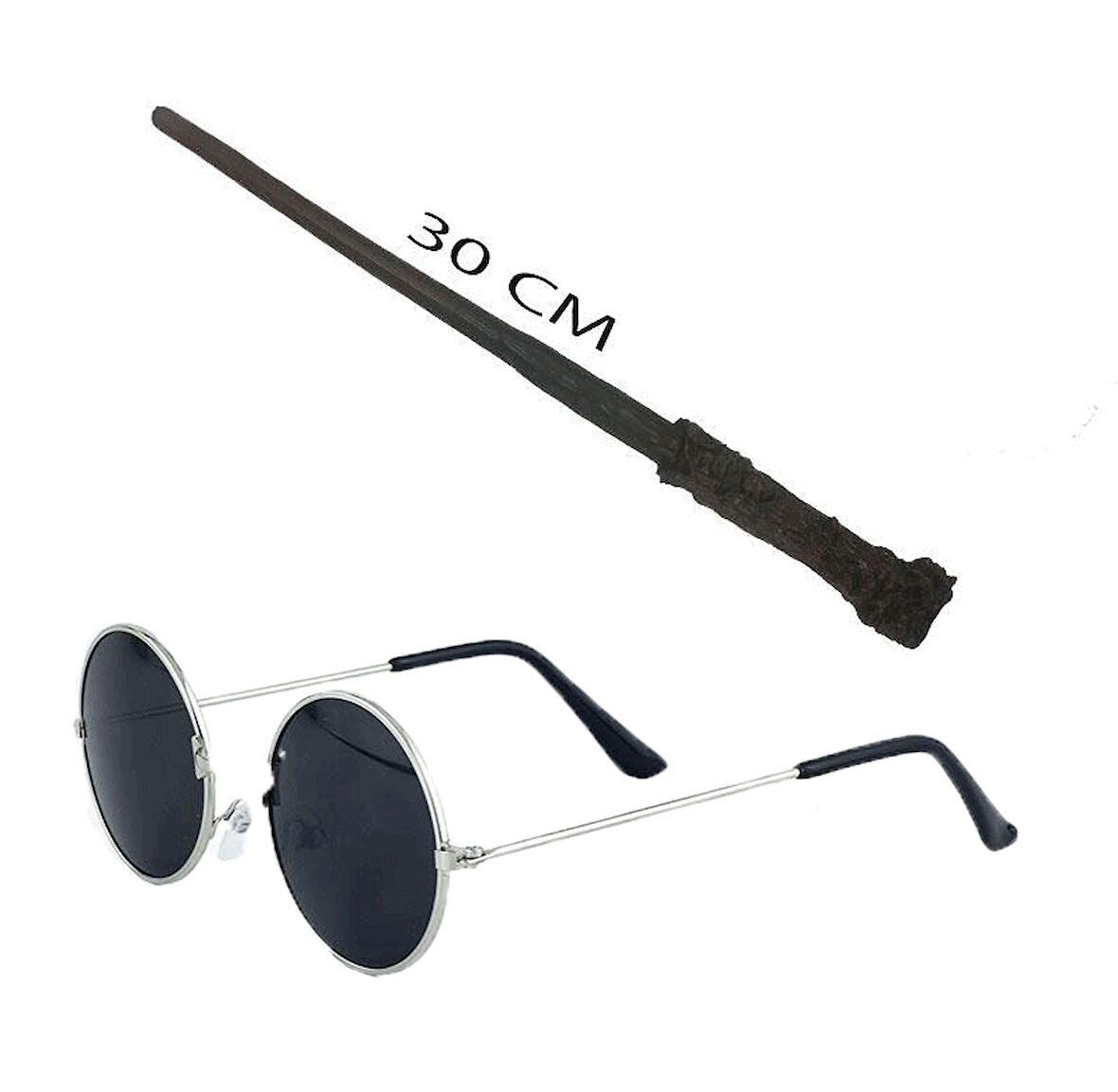 Çocuk Harry Potter Asası 30 cm ve Siyah Metal Çerçeveli Harry Potter Gözlüğü Seti