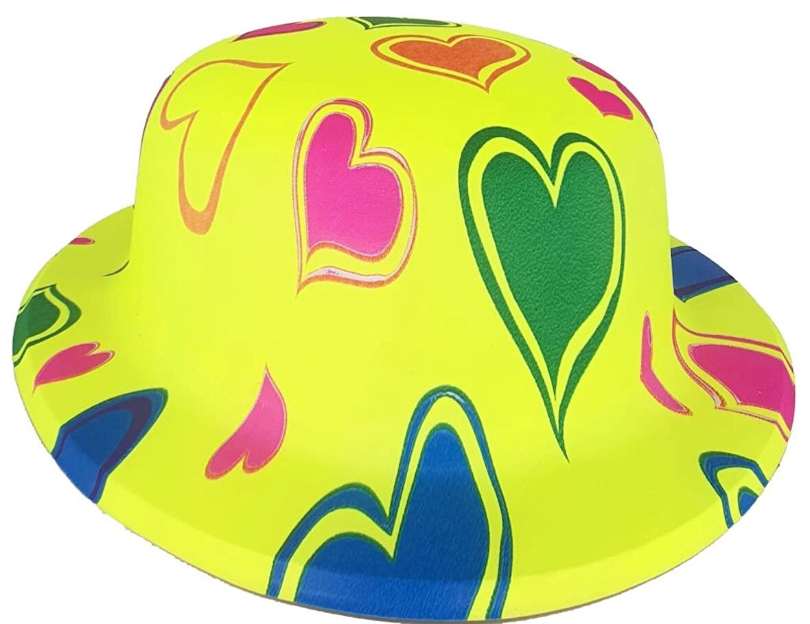Çocuk Plastik Neon Desenli UV Işık Parti Şapkası Sarı 1 Adet