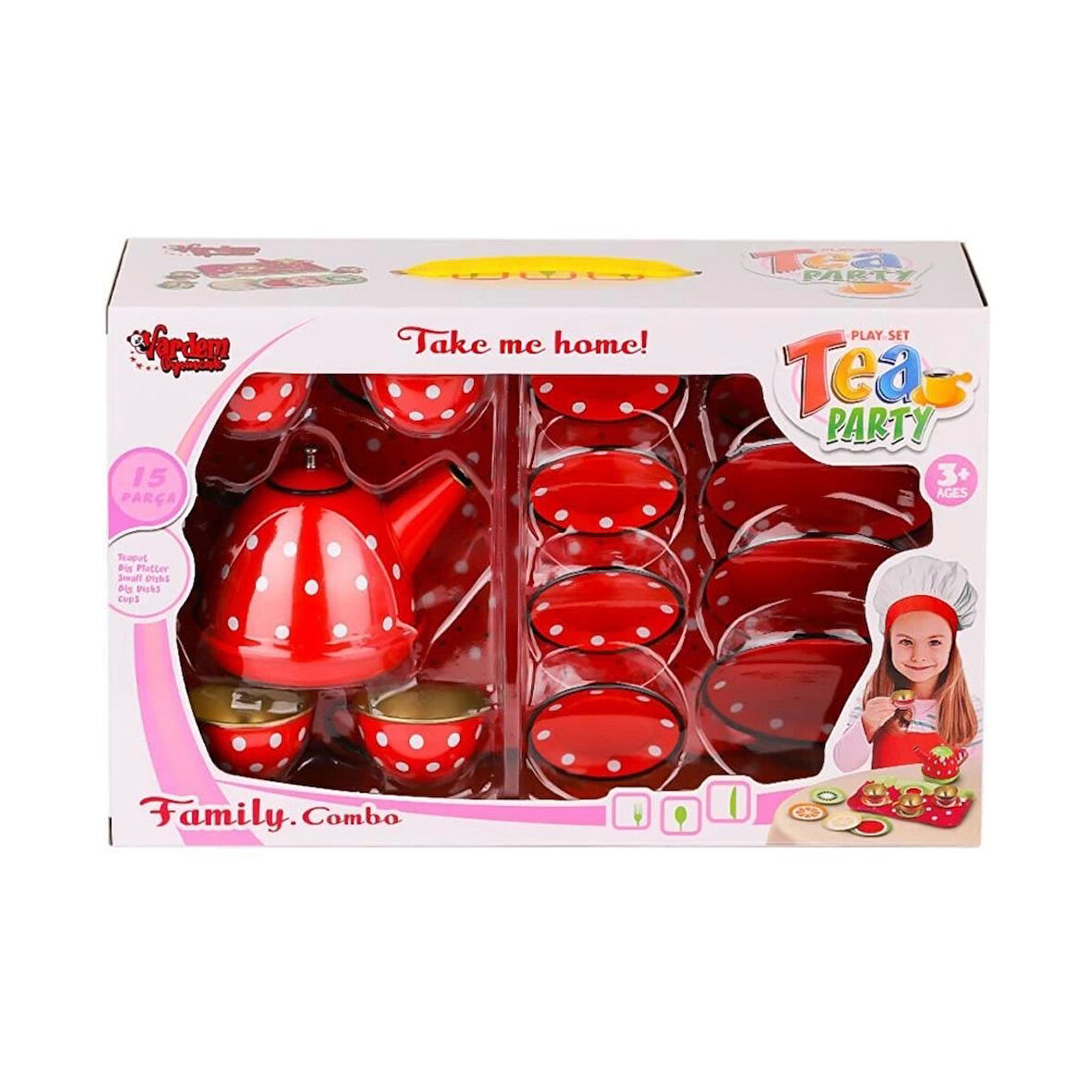 Puantiyeli Metal Çay Seti 15 Parça Eğlenceli Mutfak Seti