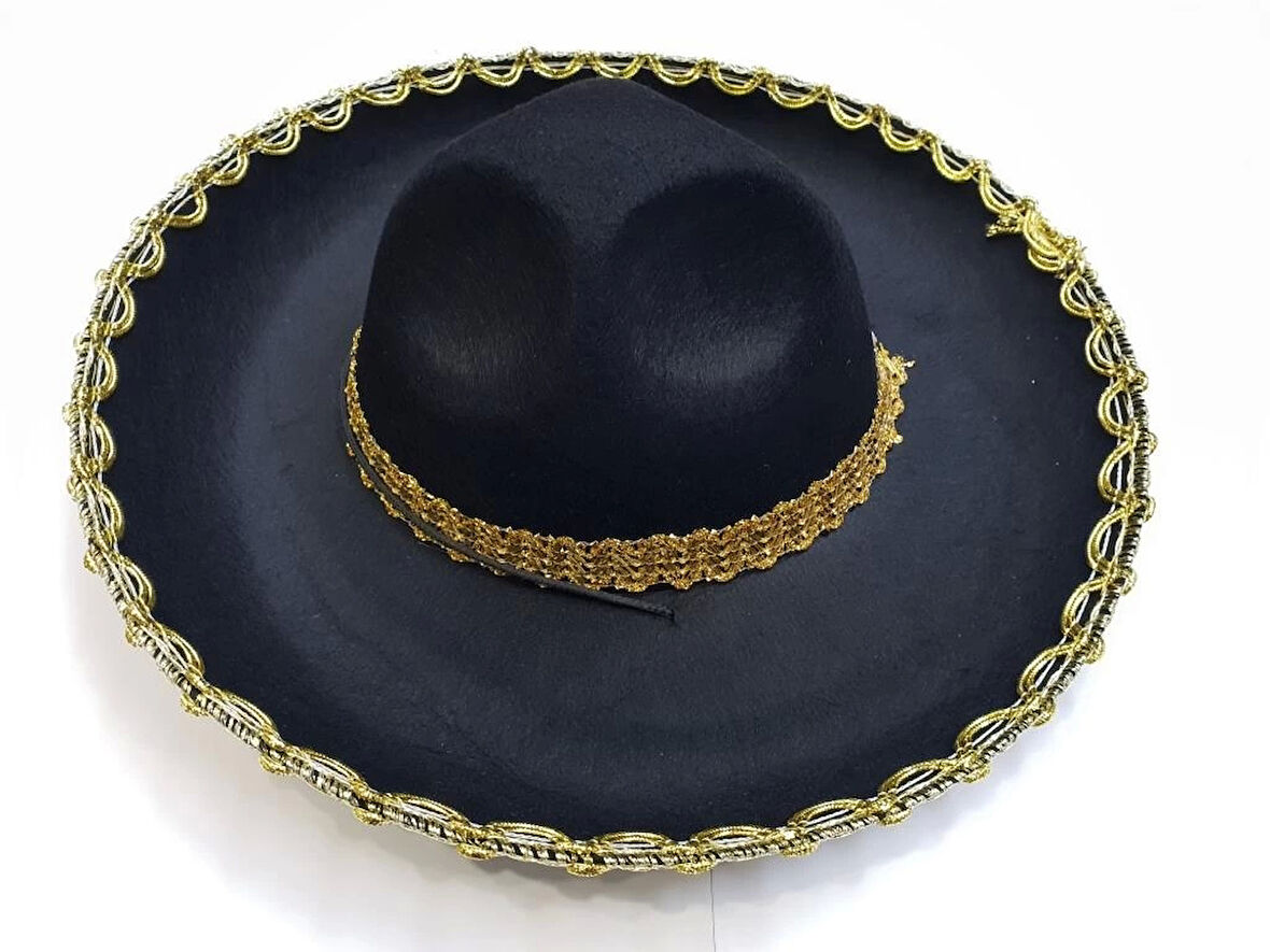 Altın Renk Şeritli Meksika Mariachi Latin Şapkası 55 cm Çocuk Kostüm Aksesuarı