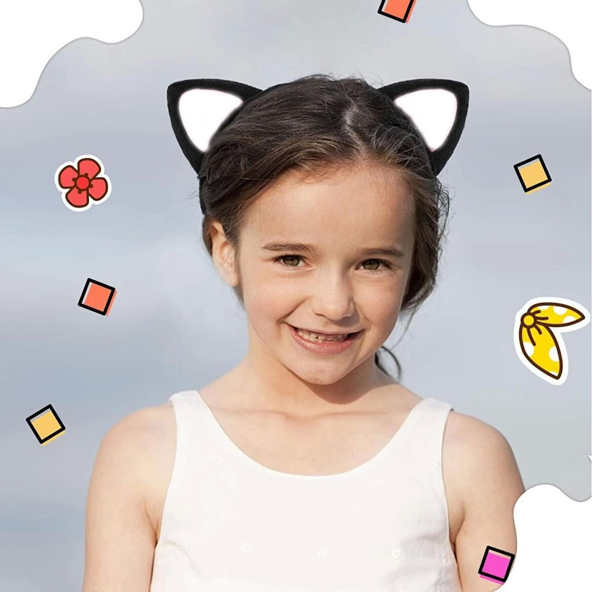 Kedi Kulak Taç Siyah İçi Beyaz Pofuduk 15x17 cm Şık ve Eğlenceli Aksesuar