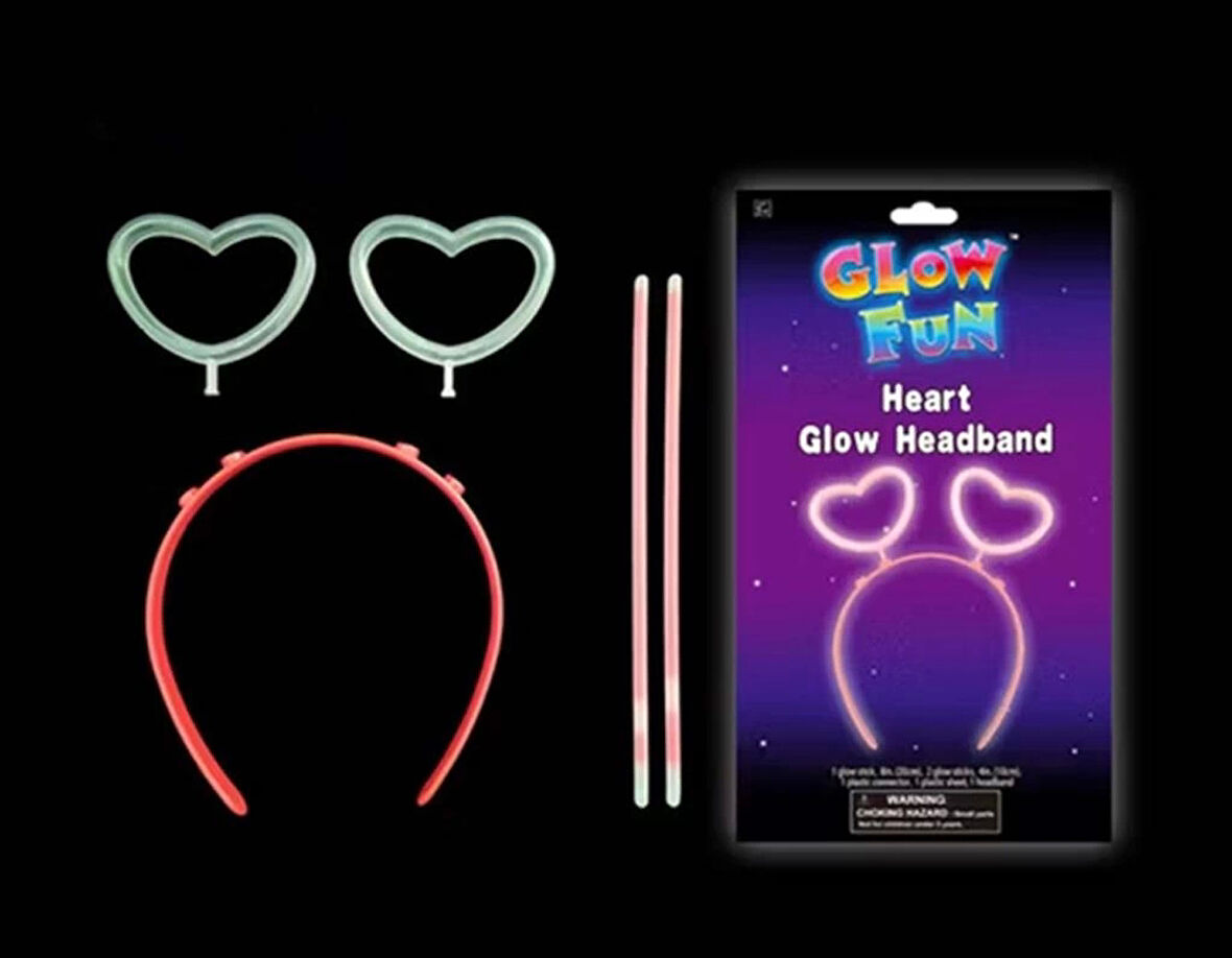 Glow Stick Karanlıkta Yanan Fosforlu Kalp Taç 12 Adet Işıltılı Parti Eğlencesi