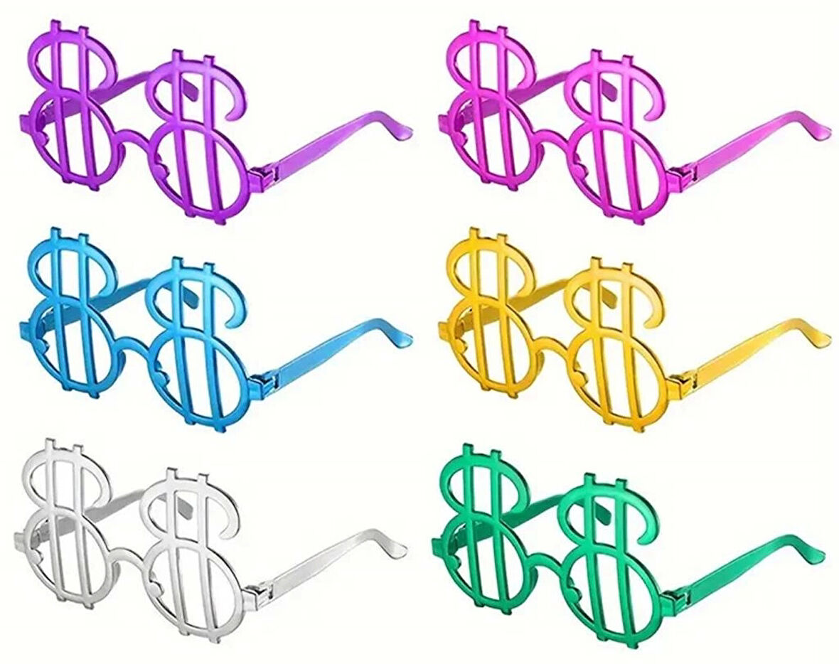 Dolar Şekilli Metalize Parti Gözlüğü 6 Adet Çocuk ve Yetişkin İçin Eğlenceli Aksesuar