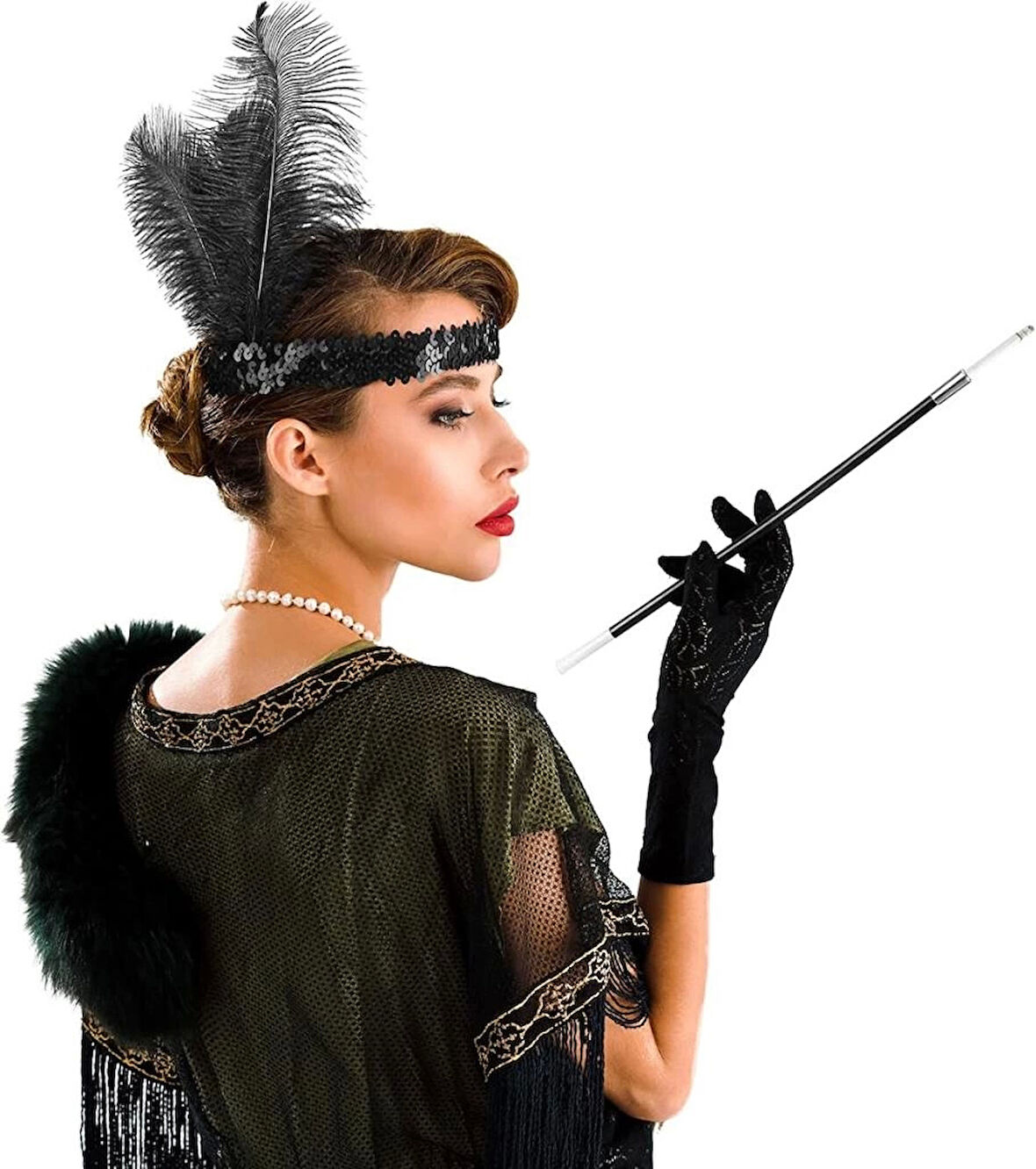 Gatsby Aksesuar Seti Siyah Charleston Saç Bandı ve Sigaralık