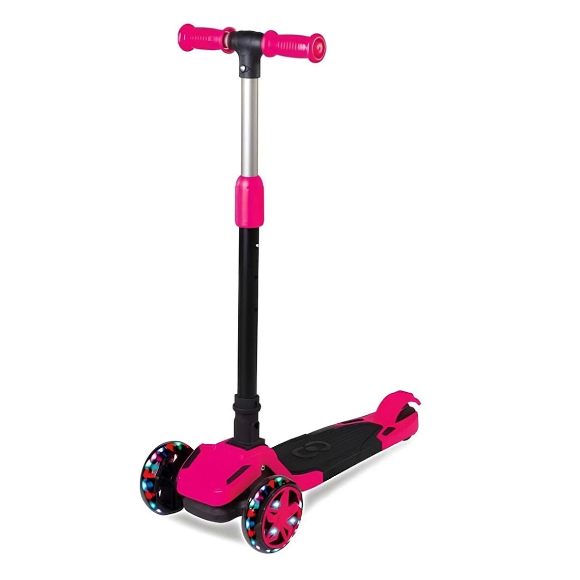 Çocuk Işıklı Katlanabilir Scooter Pembe Renkli ve Eğlenceli Kullanım