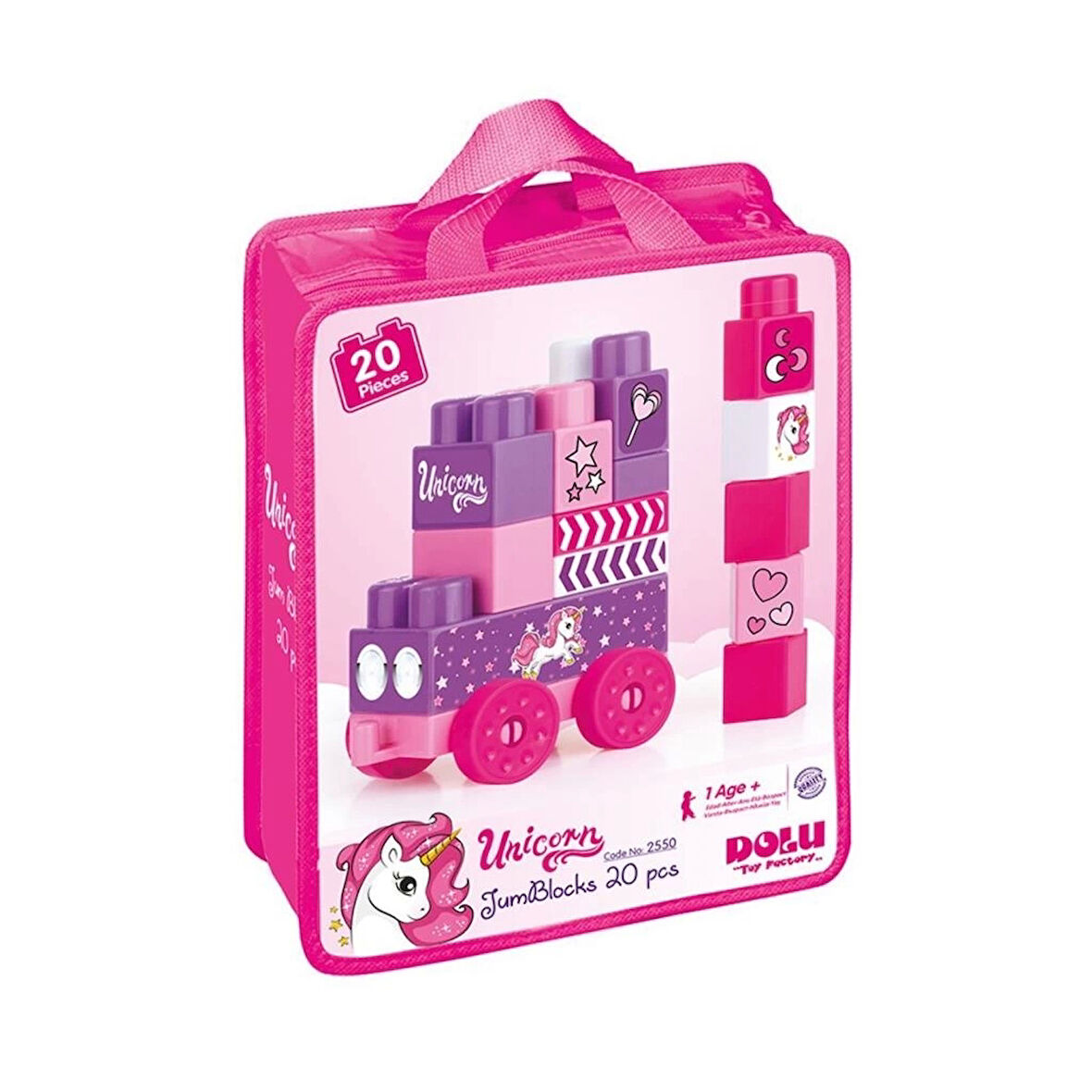 Unicorn Çantalı Mega Blok – 20 Parça Renkli Blok ile Eğlenceli Gelişim