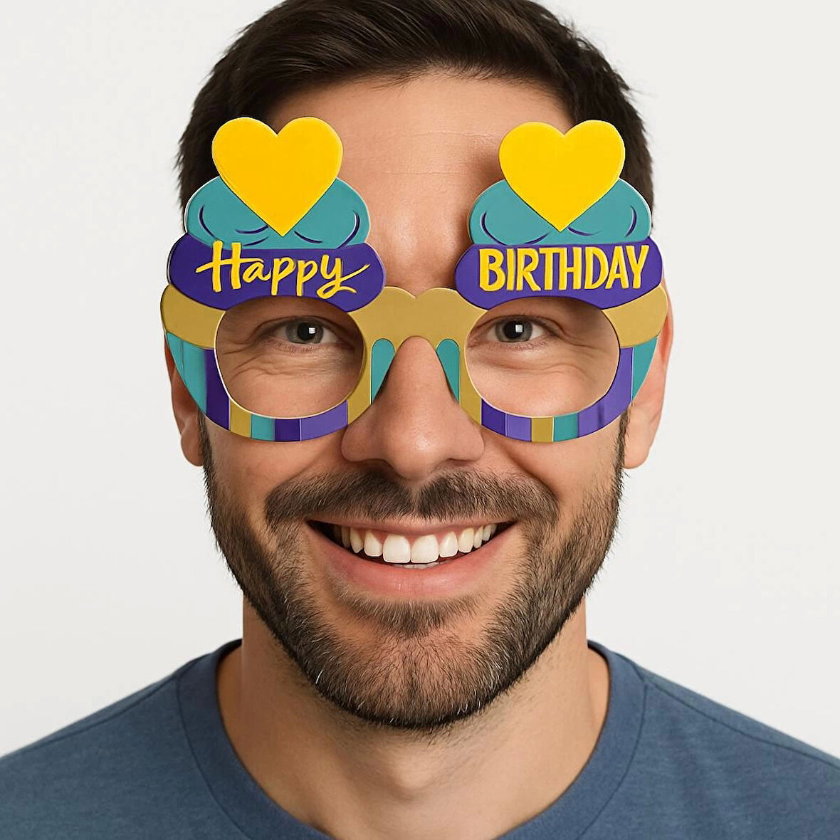 Eğitici Oyuncak Cupcake Temalı Doğum Günü Renkli Karton Happy Birthday Gözlüğü 6 Adet