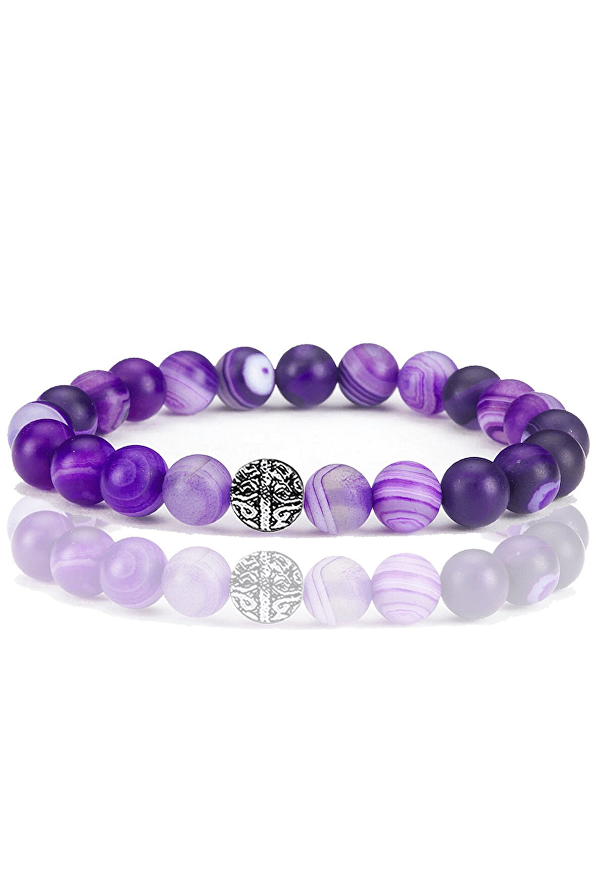 Sertifikalı Ham İşlenmemiş Mor Akik Taşı Bileklik - Gümüş Aparatlı