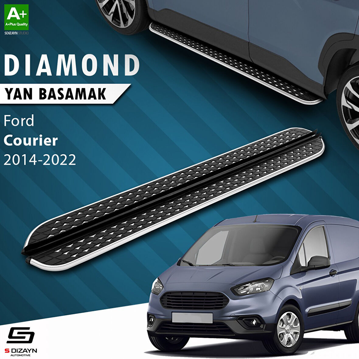 S-Dizayn Ford Courier Diamond Krom Yan Basamak 173 Cm 2014-2023 A+ Kalite