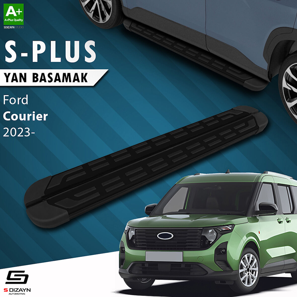 S-Dizayn Ford Courier 2 S-Plus Siyah Yan Basamak 183 Cm 2023 Üzeri A+ Kalite