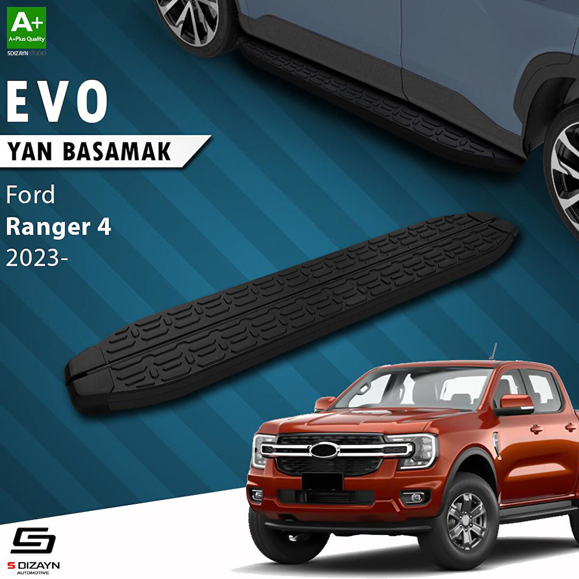 S-Dizayn Ford Ranger 4 Evo Siyah Yan Basamak 203 Cm 2023 Üzeri A+ Kalite