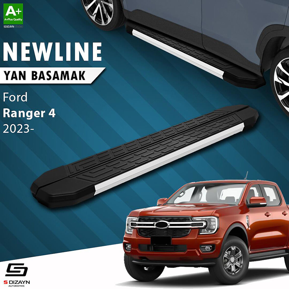 S-Dizayn Ford Ranger 4 NewLine Aluminyum Yan Basamak 203 Cm 2023 Üzeri A+ Kalite