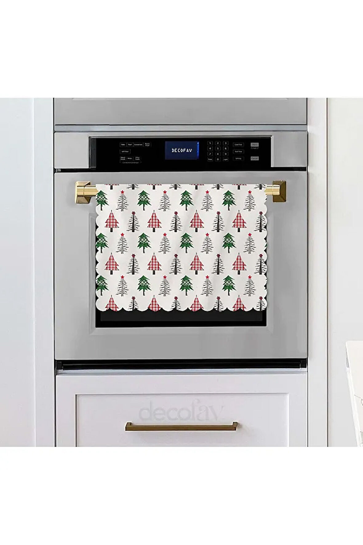 Patchwork Stili Çam Ağaçları Yılbaşı Konsept Tasarım Lazer Kesim Fırın Örtüsü