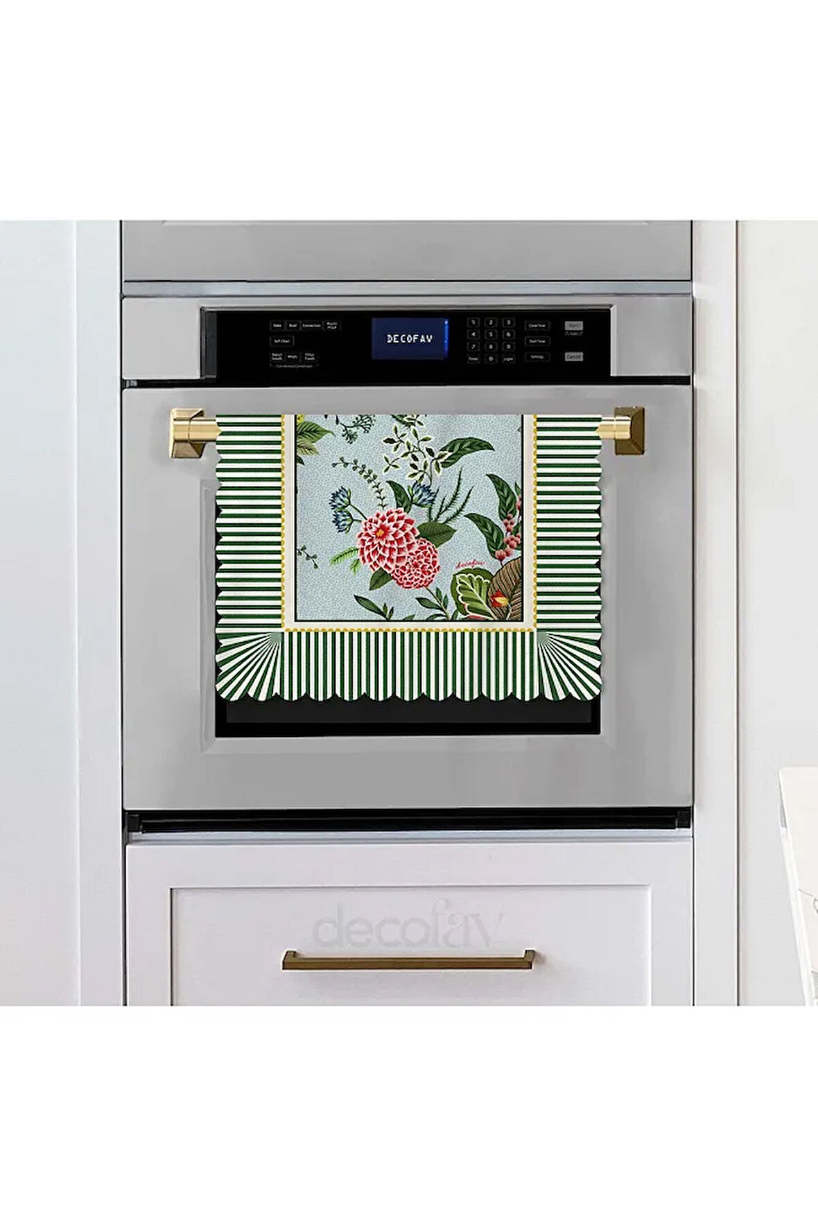Yeşil Çizgi Dekoratif Botanik Çiçekler Tasarımlı Lazer Kesim Fırın Örtüsü 40x53cm