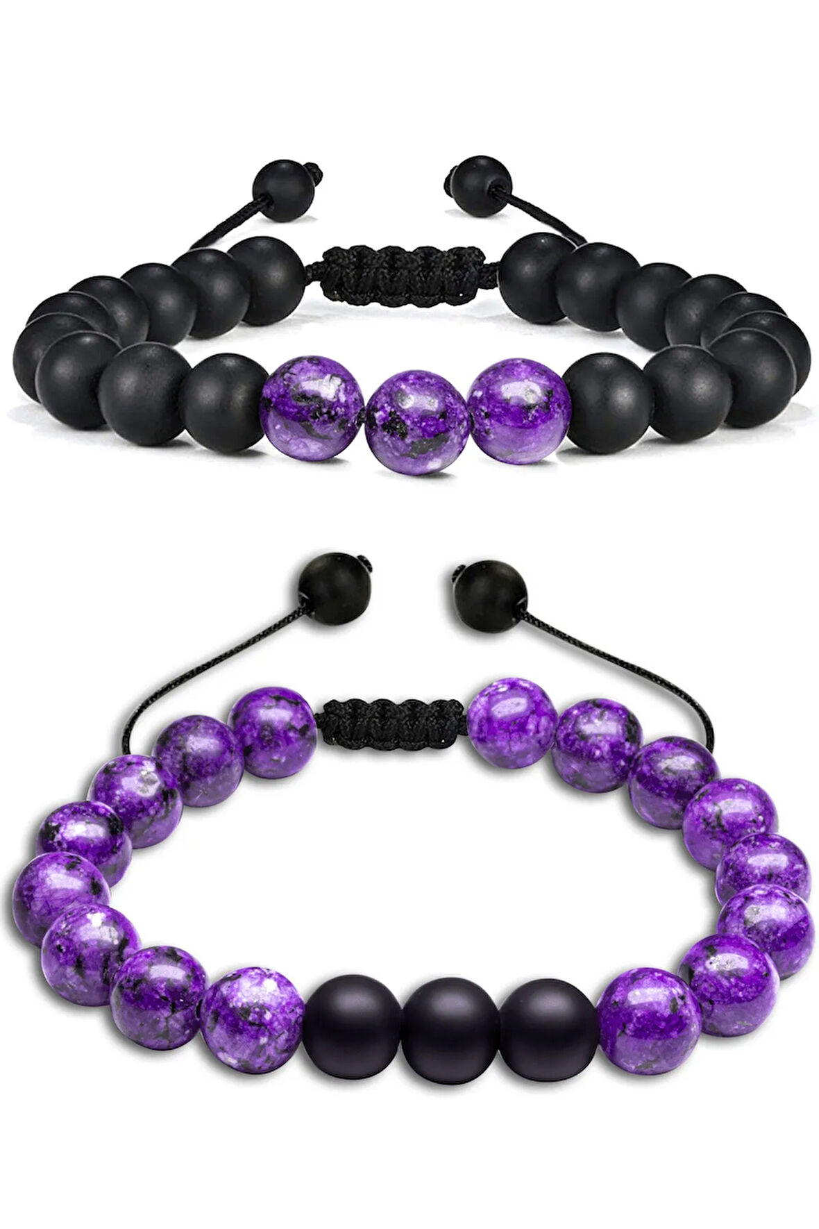 Sertifikalı Doğal Afrika Ametist Oniks Taşı Doğal Taş Bileklik Seti